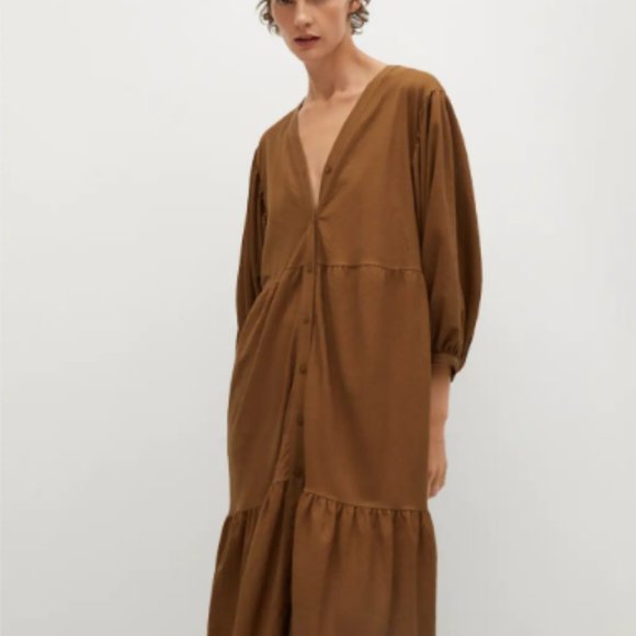 Mango Dresses & Skirts - Brown Fluted Hem Dress